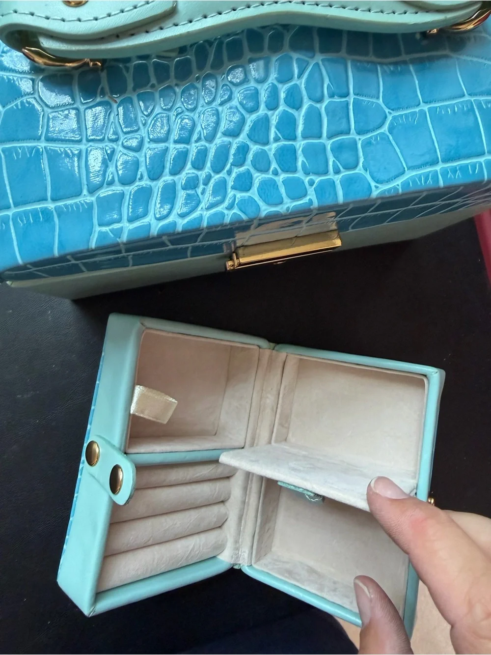 Blue Crocodile Embossed Jewelry Case Travel Box